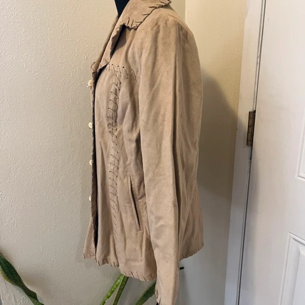 Susan Graver Tan Button-Front Jacket with Whipstitch Trim - Picture 4 of 5